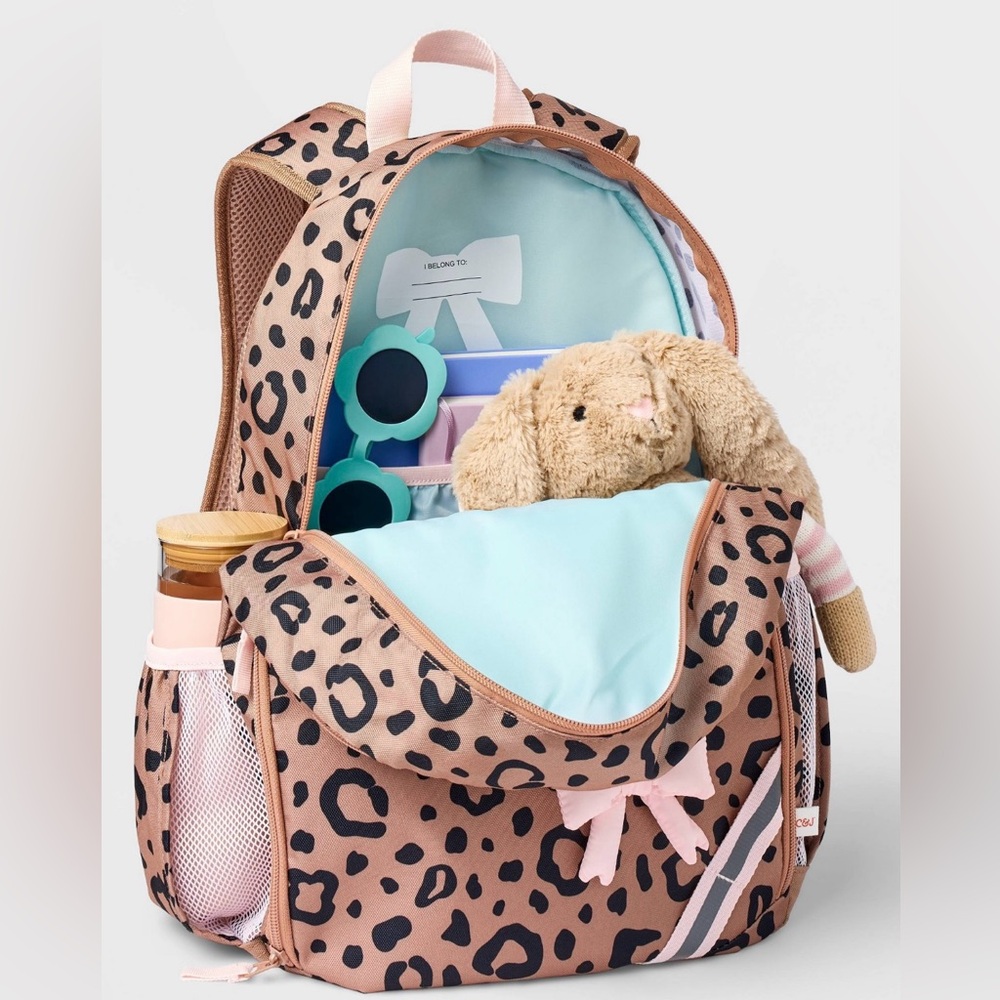 Cat & Jack Leopard Print Backpack with Pink Bows - Picture 3 of 6